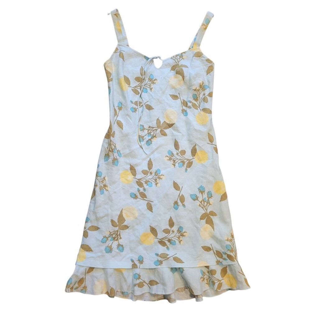 Ann Taylor LOFT Dress Womens 2 Vintage Y2K Linen Lemon Floral Print Tie
